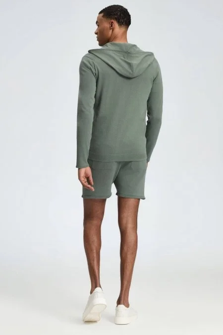 Slim Fit Haki Kapüşonlu İnce Hırka