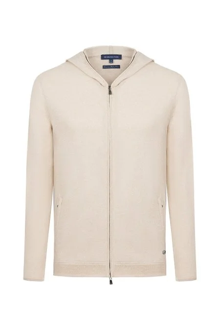 Slim Fit Kum Rengi Kapüşonlu İnce Hırka