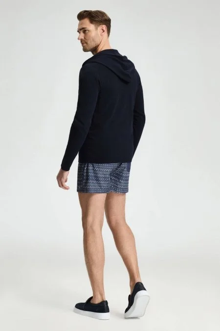 Slim Fit Lacivert Kapüşonlu İnce Hırka