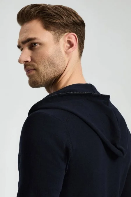 Slim Fit Lacivert Kapüşonlu İnce Hırka