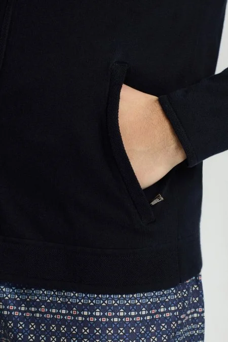 Slim Fit Lacivert Kapüşonlu İnce Hırka