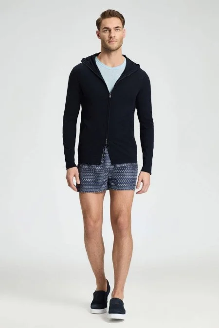 Slim Fit Lacivert Kapüşonlu İnce Hırka