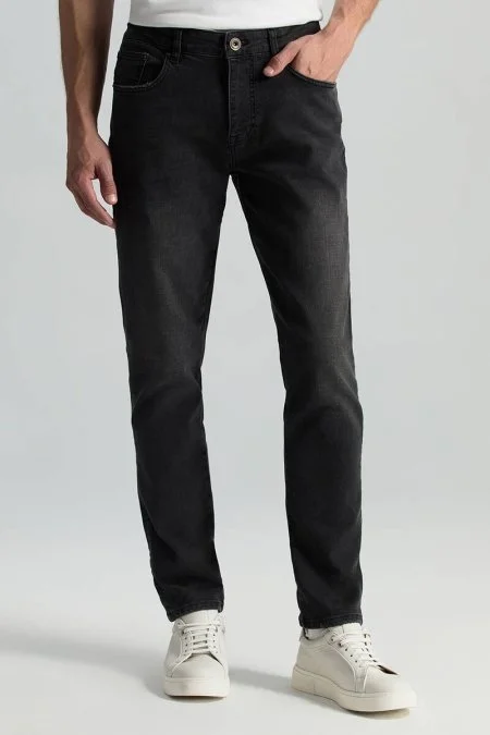 Saf Pamuk Slim Fit Siyah Denim Pantolon