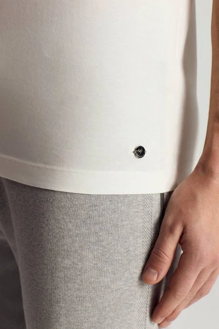 Superfine Pamuk Bisiklet Yaka Beyaz Basic T-Shirt