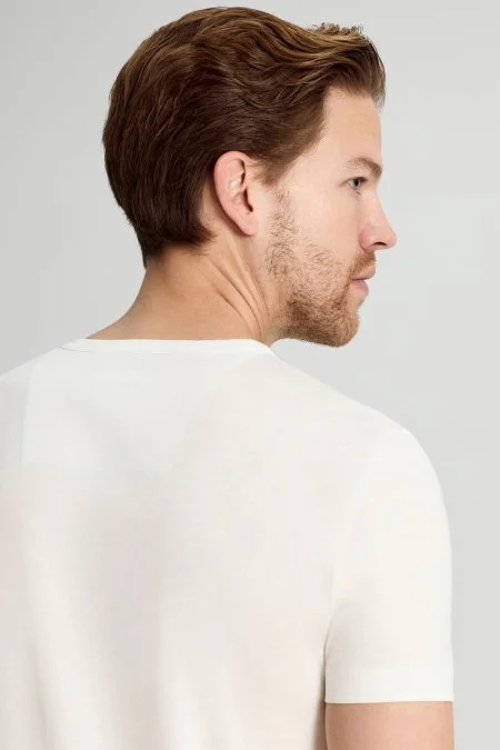 Superfine Pamuk Bisiklet Yaka Beyaz Basic T-Shirt