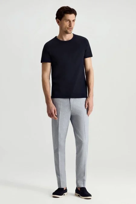 Superfine Pamuk Bisiklet Yaka Lacivert Basic T-Shirt