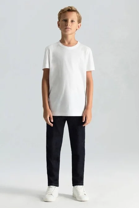 Supima Pamuk Bisiklet Yaka Tencel Beyaz Çocuk T-Shirt