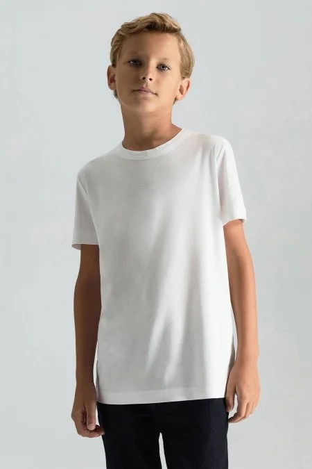 Supima Pamuk Bisiklet Yaka Tencel Beyaz Çocuk T-Shirt Supima Pamuk Bisiklet Yaka Tencel Beyaz Çocuk T-Shirt