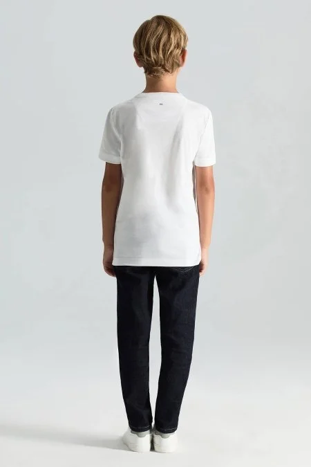 Supima Pamuk Bisiklet Yaka Tencel Beyaz Çocuk T-Shirt