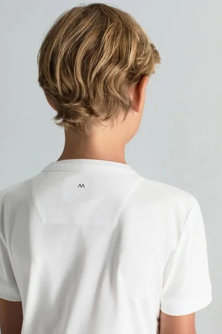 Supima Pamuk Bisiklet Yaka Tencel Beyaz Çocuk T-Shirt