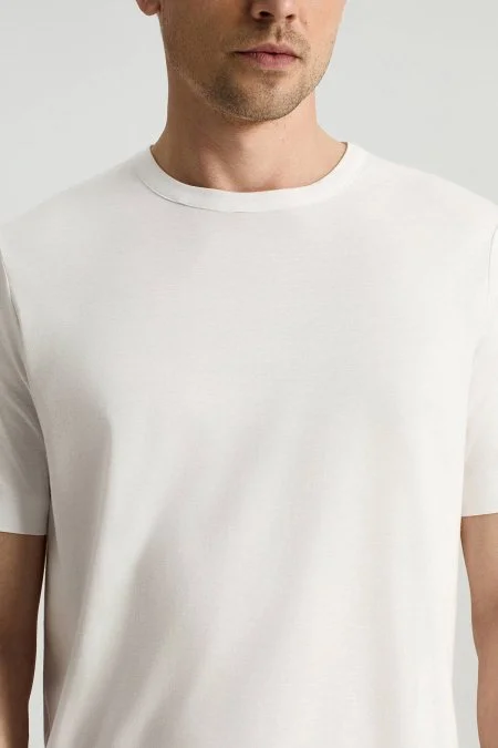 Supima Pamuk Bisiklet Yaka Tencel Beyaz T-Shirt