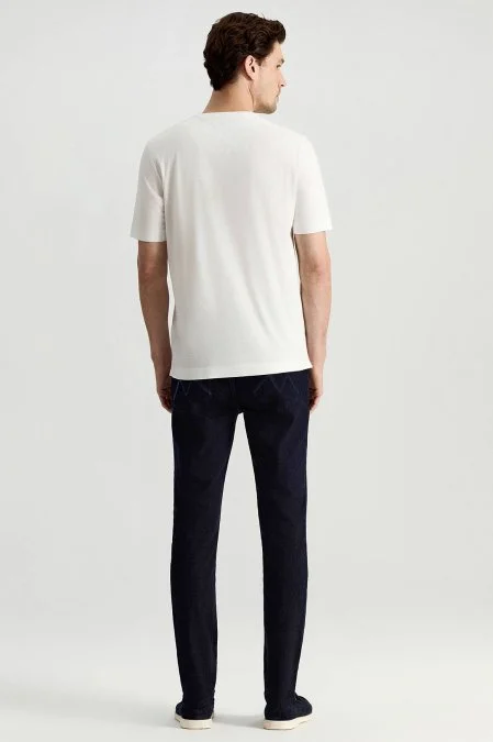 Supima Pamuk Bisiklet Yaka Tencel Beyaz T-Shirt