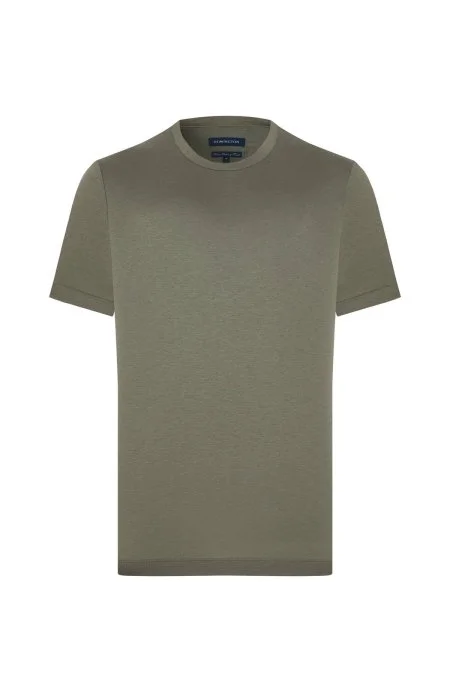 Supima Pamuk Bisiklet Yaka Tencel Haki T-Shirt