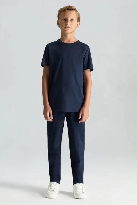 Supima Pamuk Bisiklet Yaka Tencel Lacivert Çocuk T-Shirt