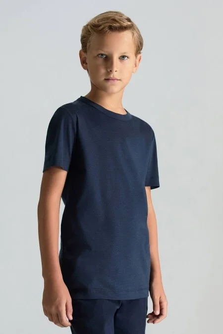 Supima Pamuk Bisiklet Yaka Tencel Lacivert Çocuk T-Shirt Supima Pamuk Bisiklet Yaka Tencel Lacivert Çocuk T-Shirt