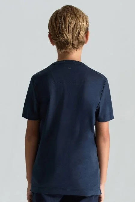 Supima Pamuk Bisiklet Yaka Tencel Lacivert Çocuk T-Shirt