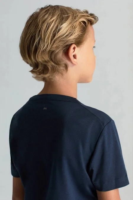 Supima Pamuk Bisiklet Yaka Tencel Lacivert Çocuk T-Shirt