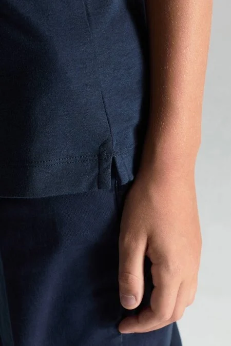 Supima Pamuk Bisiklet Yaka Tencel Lacivert Çocuk T-Shirt