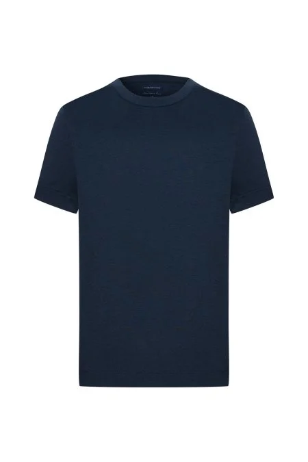 Supima Pamuk Bisiklet Yaka Tencel Lacivert Çocuk T-Shirt