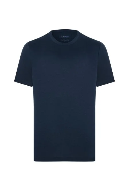 Supima Pamuk Bisiklet Yaka Tencel Lacivert T-Shirt