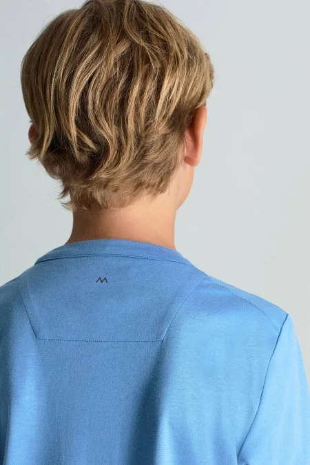 Supima Pamuk Bisiklet Yaka Tencel Mavi Çocuk T-Shirt