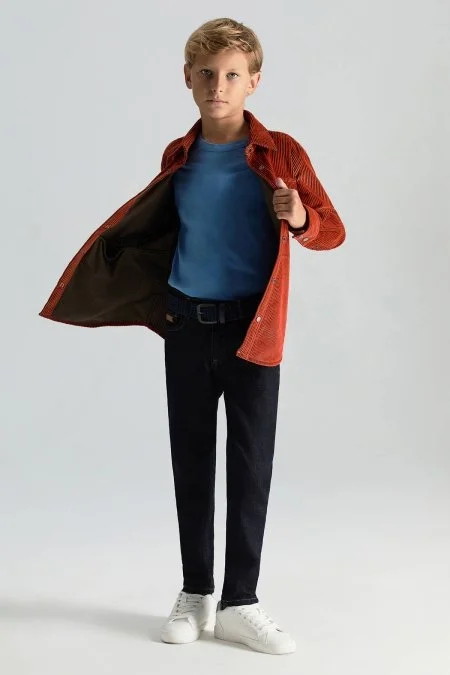 Supima Pamuk Bisiklet Yaka Tencel Mavi Çocuk T-Shirt