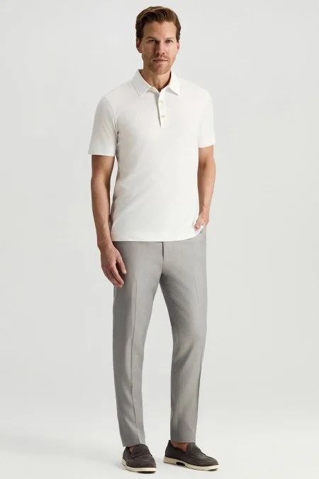 Supima Pamuk Polo Yaka Tencel Beyaz T-Shirt