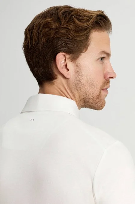 Supima Pamuk Polo Yaka Tencel Beyaz T-Shirt