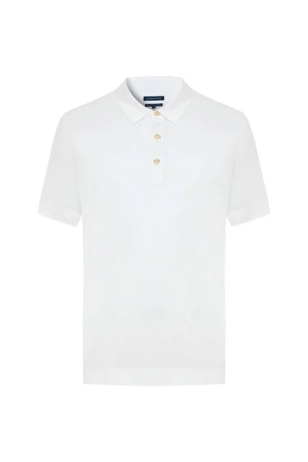 Supima Pamuk Polo Yaka Tencel Beyaz T-Shirt