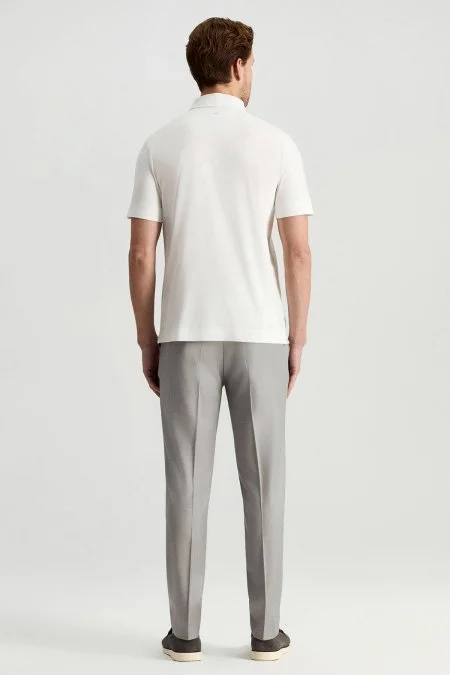 Supima Pamuk Polo Yaka Tencel Beyaz Tişört