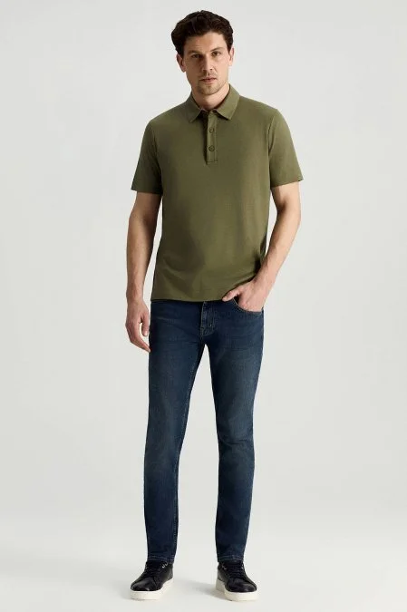 Supima Pamuk Polo Yaka Tencel Haki T-Shirt