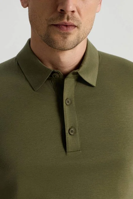 Supima Pamuk Polo Yaka Tencel Haki Tişört
