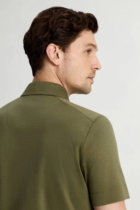 Supima Pamuk Polo Yaka Tencel Haki Tişört