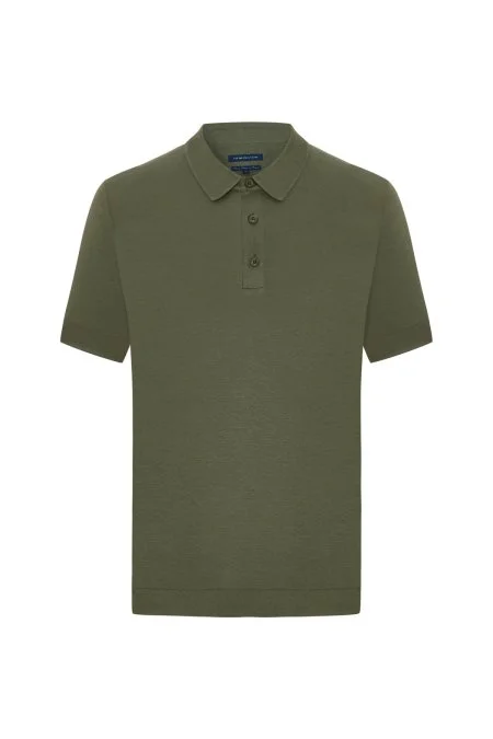 Supima Pamuk Polo Yaka Tencel Haki Tişört