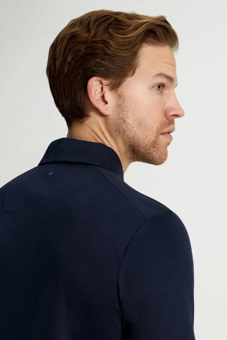 Supima Pamuk Polo Yaka Tencel Lacivert T-Shirt