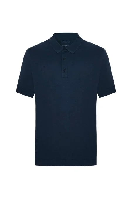 Supima Pamuk Polo Yaka Tencel Lacivert Tişört