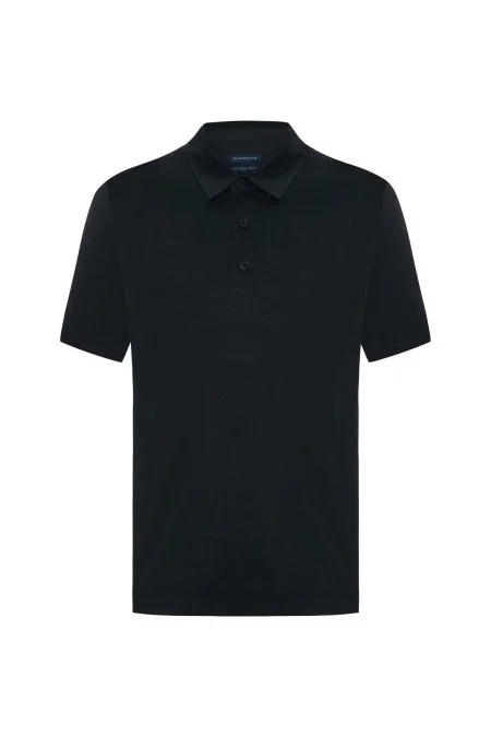Supima Pamuk Polo Yaka Tencel Siyah T-Shirt