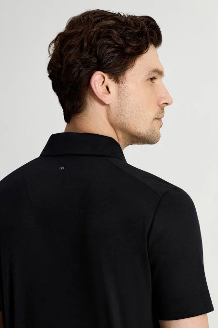 Supima Pamuk Polo Yaka Tencel Siyah Tişört