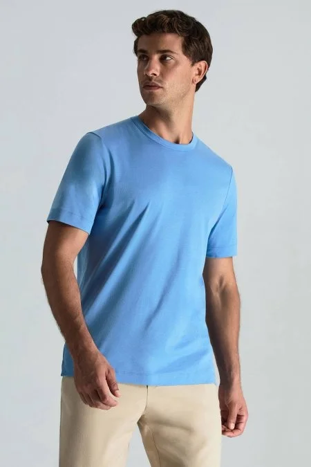 Supima Pamuk Bisiklet Yaka Tencel Mavi T-Shirt Supima Pamuk Bisiklet Yaka Tencel Mavi T-Shirt