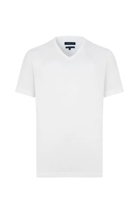 Supima Pamuk V Yaka Tencel Beyaz T-Shirt