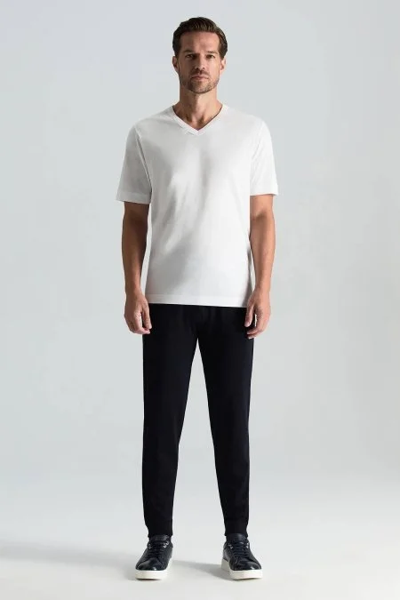 Supima Pamuk V Yaka Tencel Beyaz T-Shirt