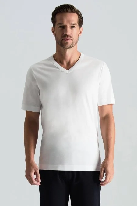 Supima Pamuk V Yaka Tencel Beyaz T-Shirt Supima Pamuk V Yaka Tencel Beyaz T-Shirt
