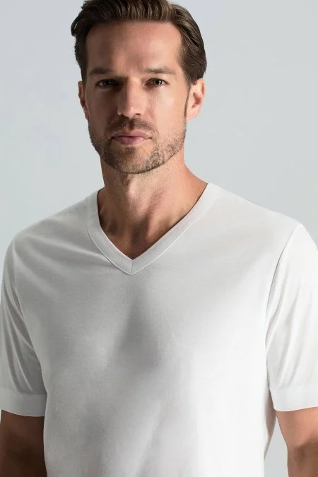 Supima Pamuk V Yaka Tencel Beyaz T-Shirt