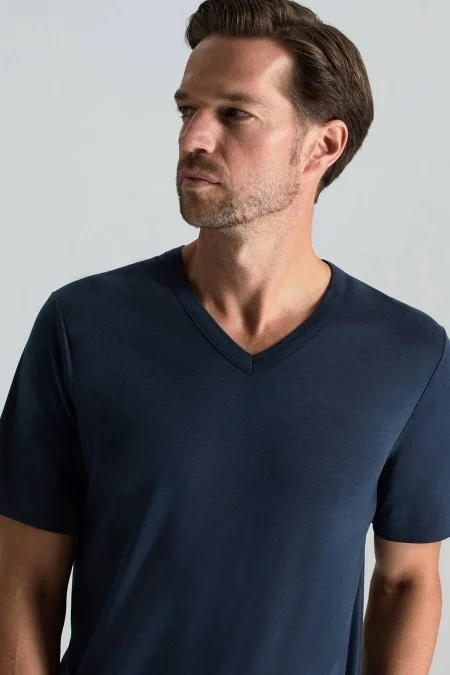 Supima Pamuk V Yaka Tencel Lacivert T-Shirt