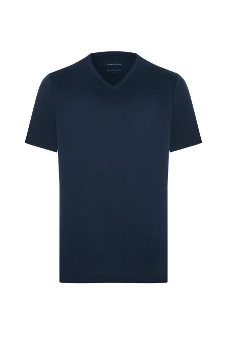 Supima Pamuk V Yaka Tencel Lacivert T-Shirt