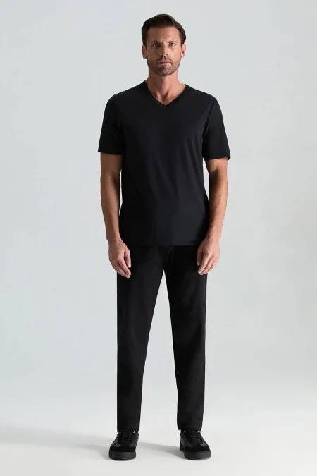 Supima Pamuk V Yaka Tencel Siyah T-Shirt