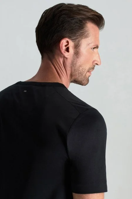 Supima Pamuk V Yaka Tencel Siyah T-Shirt