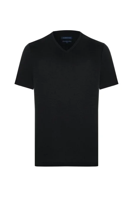 Supima Pamuk V Yaka Tencel Siyah T-Shirt