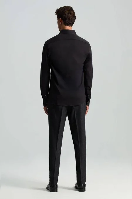 Supima Pamuk Gizli Düğme Siyah Business Gömlek