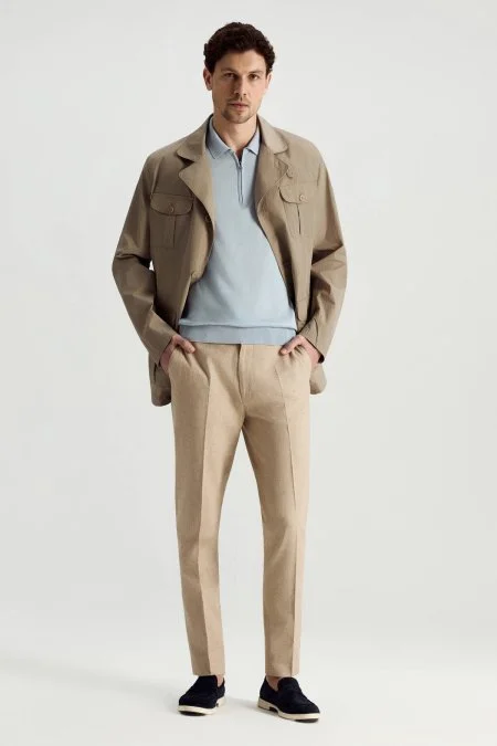 Taş Rengi Dört Cep İnce Mont